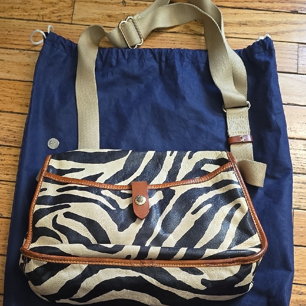 Zebra Print Shoulder Bag with Tan Strap